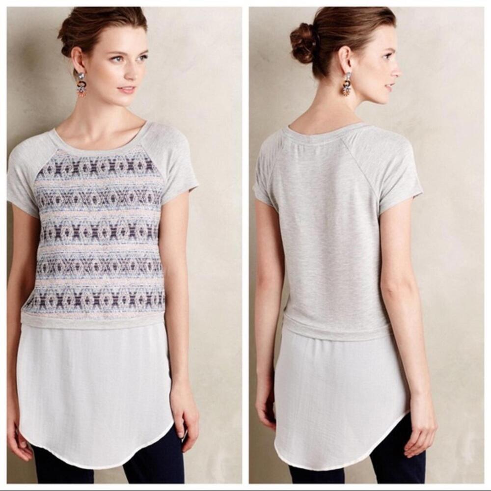 Anthropologie Dolan Short Sleeve Mixed Media Tunic Top L